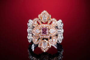 A creator's result from "no thing". An exquisite many diamond ring; a unique jewellery piece. An authentic image of this remarkable ring shot against a softly lit deep reed background. Your usage rights ensure use of unique images like this are clear and protected, so you are ready for business.